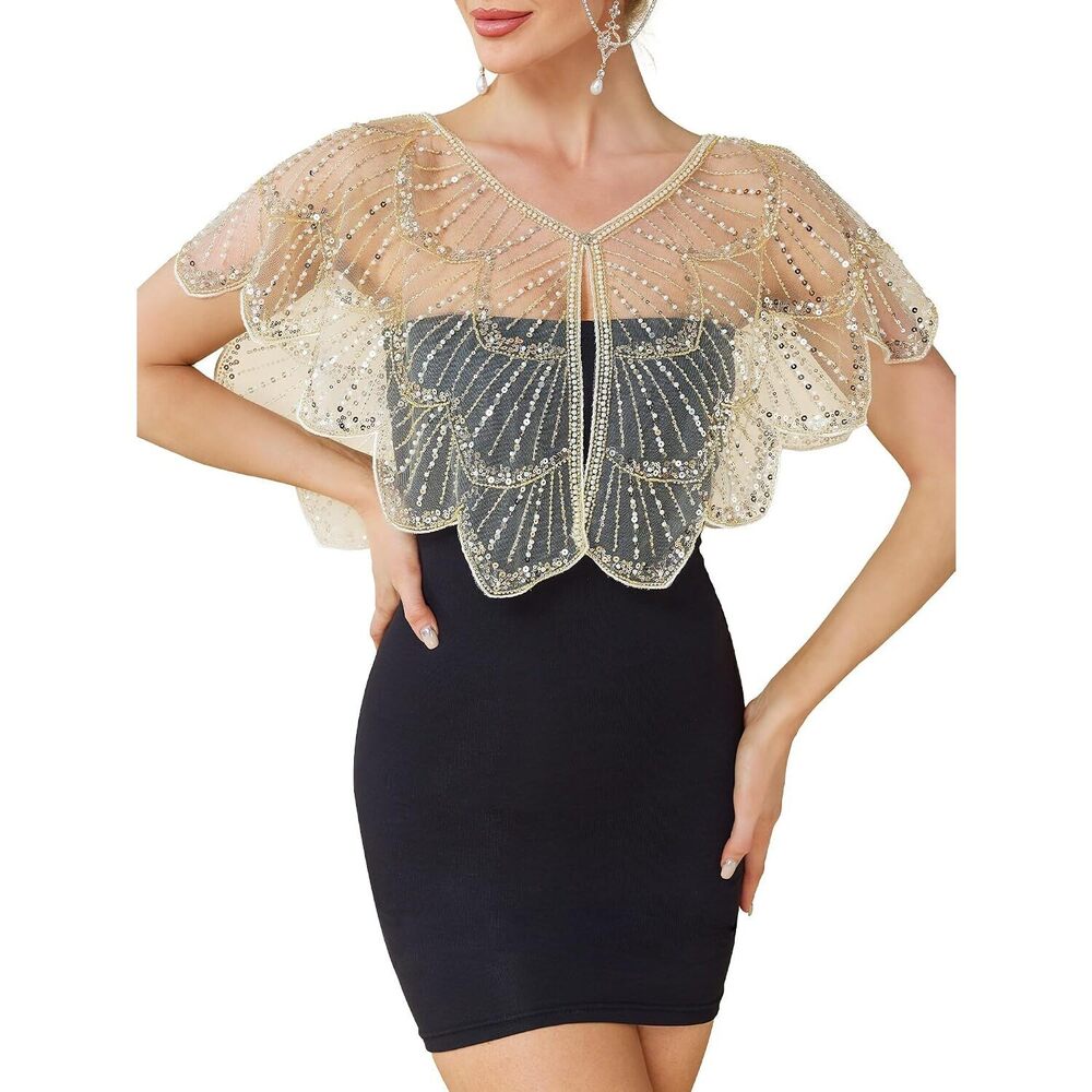 1920s Shawl Wraps for Women, Sequin Beaded Shawls and Wraps for Evening
